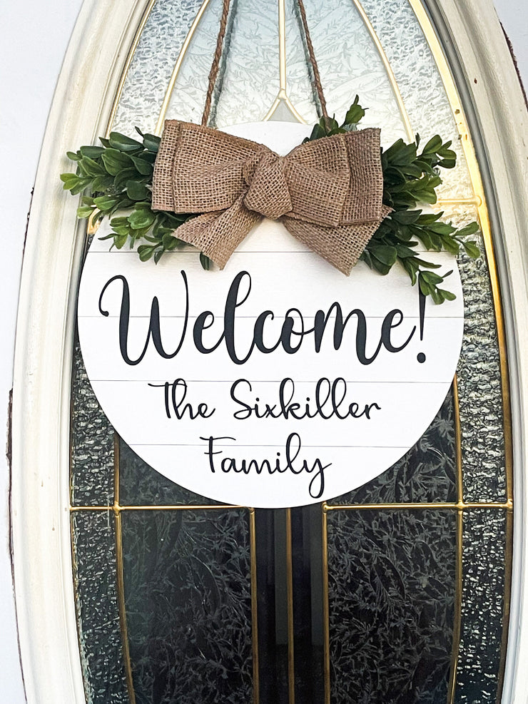 Welcome! Custom Family Name Wooden Round Welcome Door Sign
